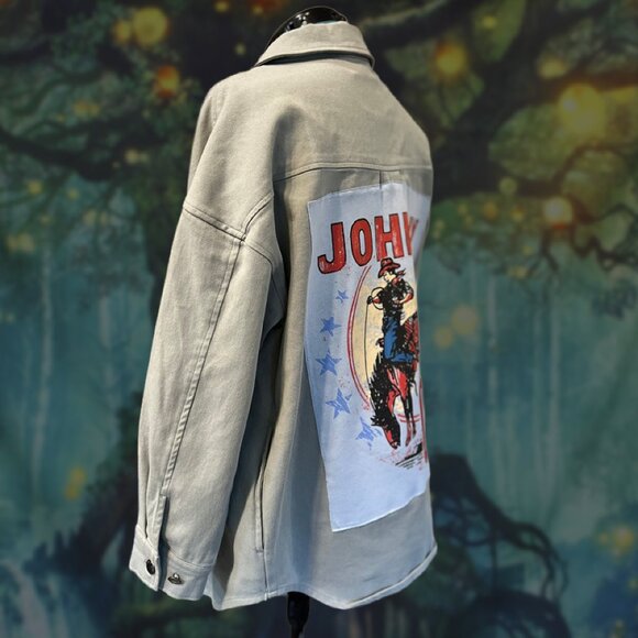 Upcycled Johnny Cash Western Utility Jacket | Oversized Shacket sz M - Picture 3 of 4